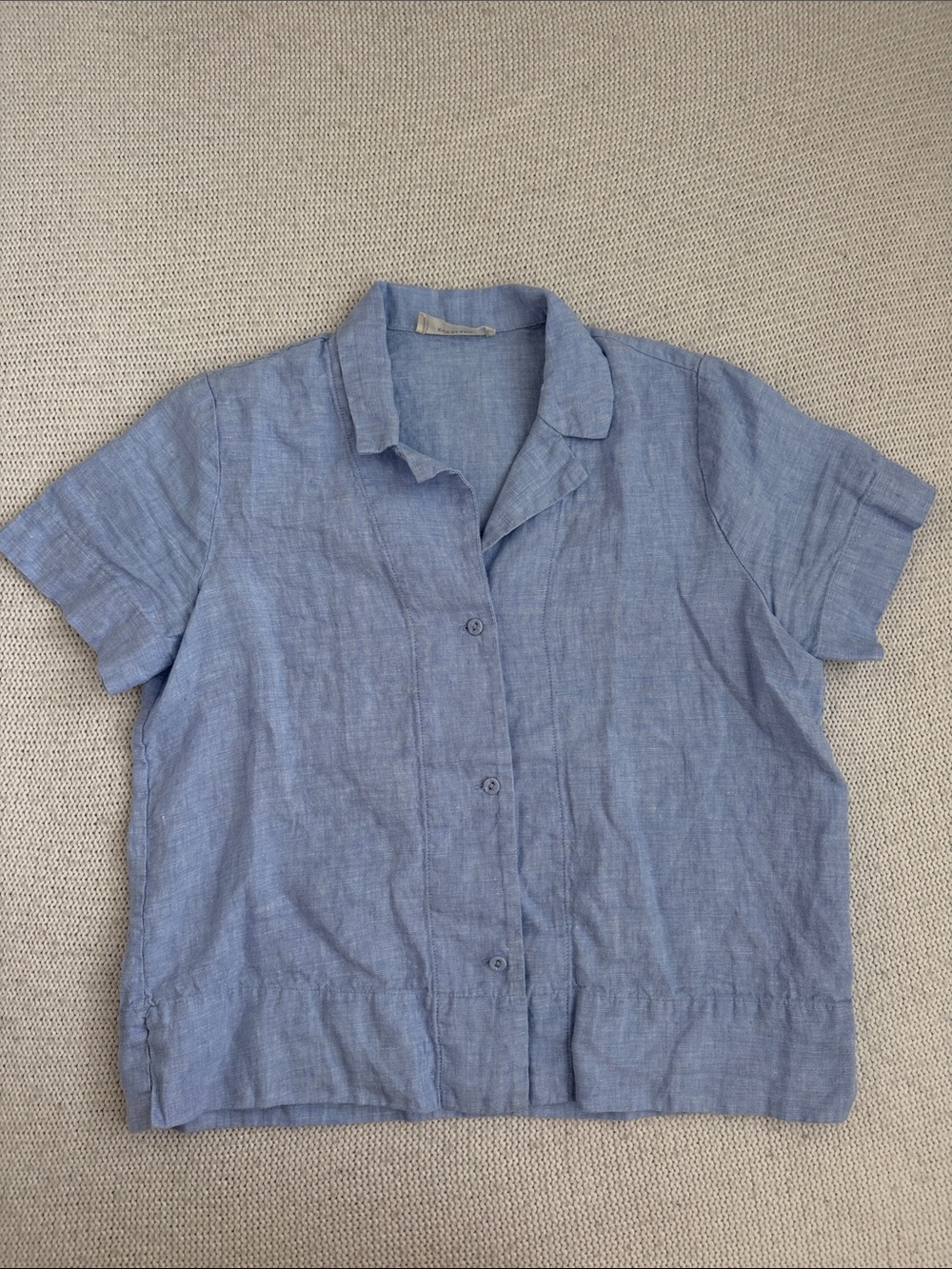 Everlane 100% European Flax Linen Short Sleeve Blouse Blue Size Small